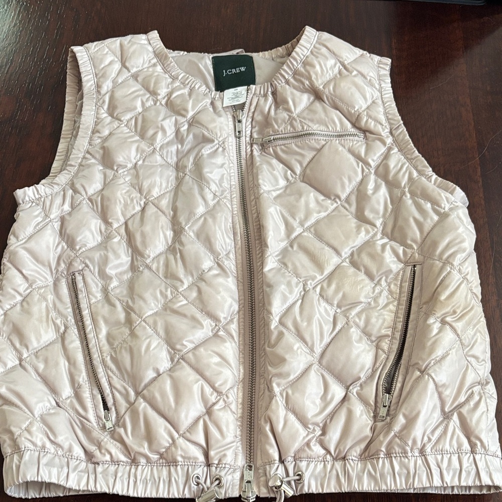 J.Crew Shiny Quilted Vest in Soft Pink
